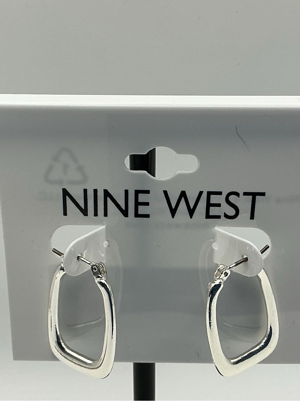 Nine West Silver Tone Geometric Hoop Earrings NWT Modern Minimal